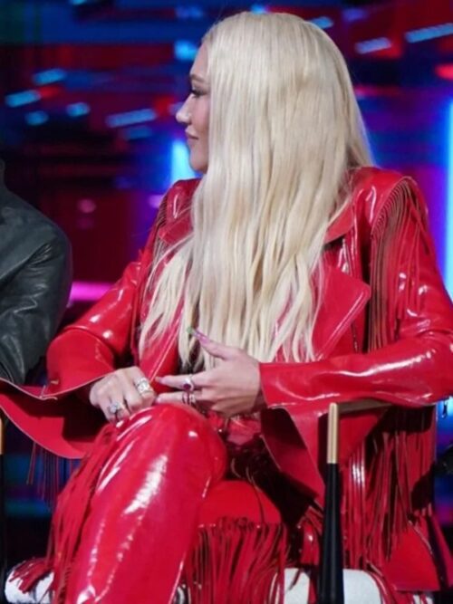 The Voice S26 Gwen Stefani Red Leather Fringe Blazer