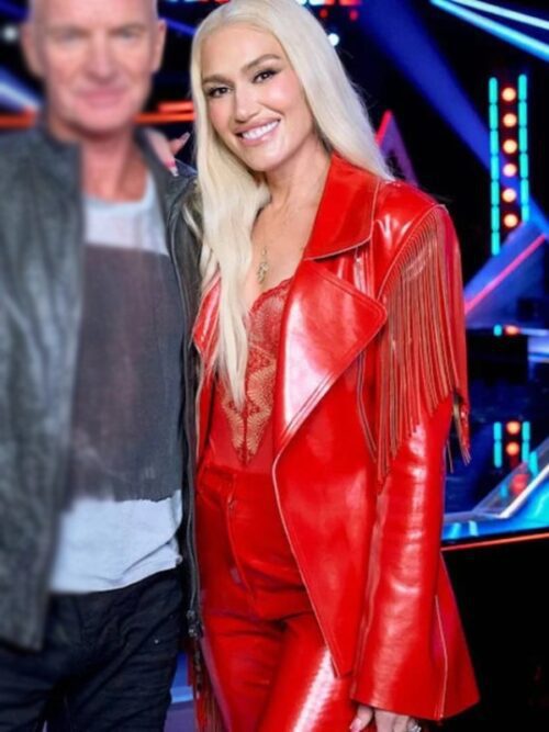 The Voice S26 Gwen Stefani Red Leather Fringe Blazer