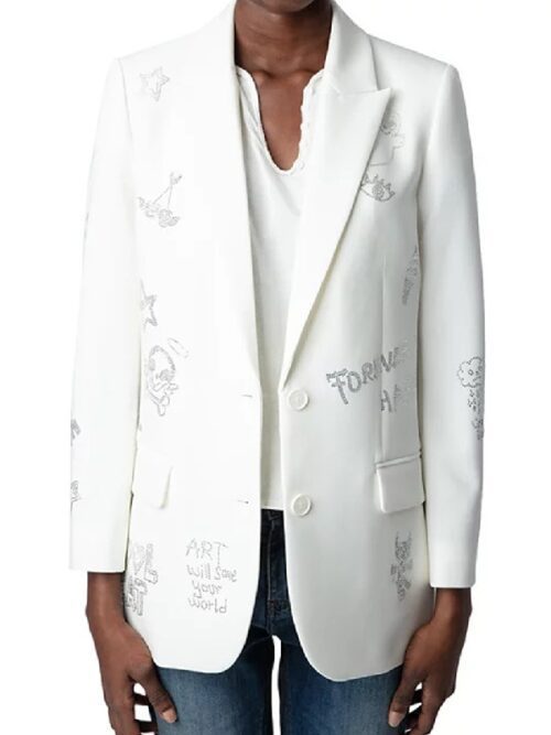 Elsbeth S2 Ciara Renée White Embellished Graphic Blazer