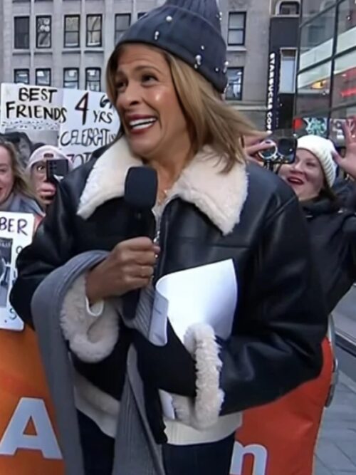 Today Hoda Kotb Black Shearling Trim Leather Jacket