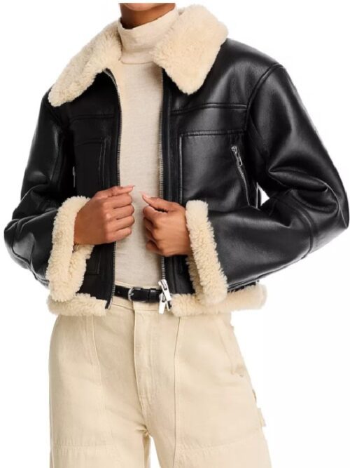 Today Hoda Kotb Black Shearling Trim Leather Jacket