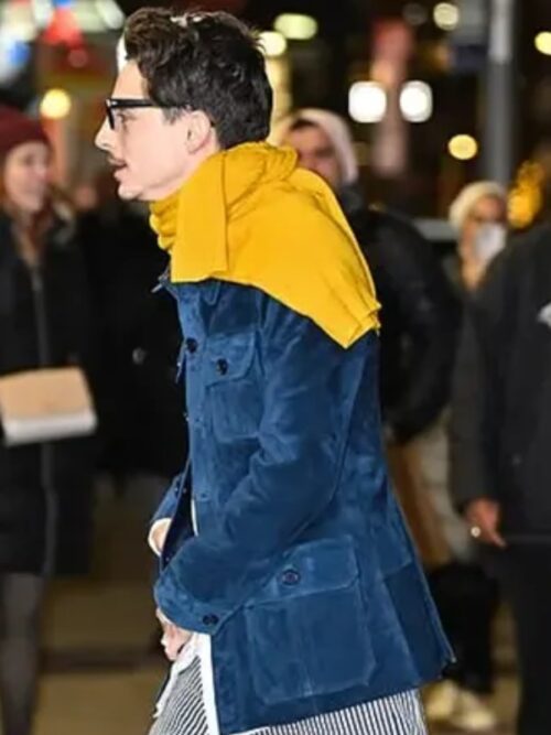 Timothée Chalamet Blue Suede Coat Jacket