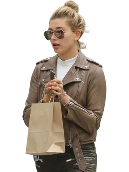 Beverly Hills 2015 Brown Biker Hailey Bieber Jacket