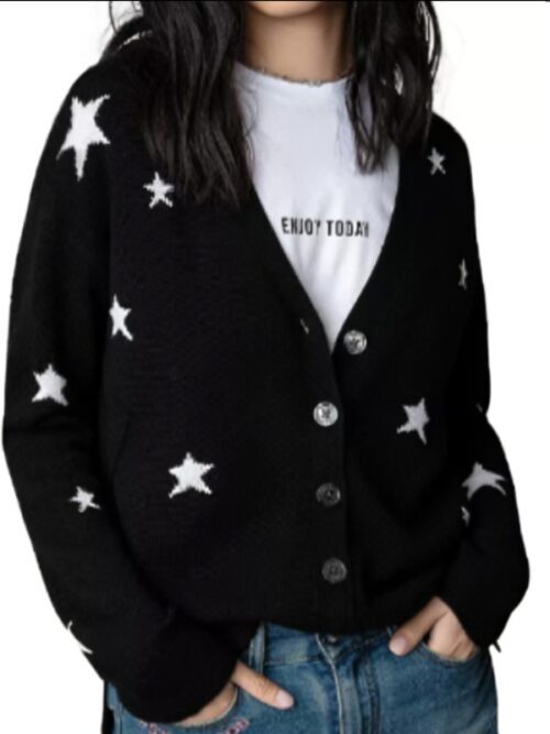 The Neighborhood Gemma Black & White Star Print Cardigan