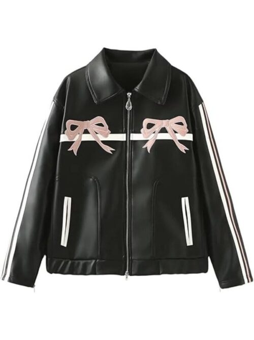 Carla Gonzalez WWE NXT 2025 Roxanne Perez Leather Jacket with Pink Bows Print