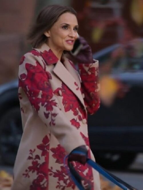Elegant floral coat inspired by Rachael Leigh Cook, featuring a chic design by Sisterhood Inc.
