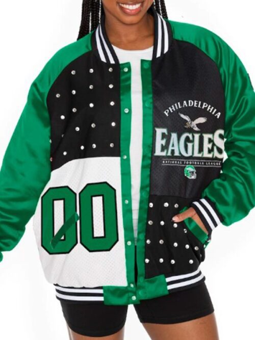 The View 2025 Sunny Hostin Philadelphia Eagles Embellished Bomber Varsity Jacket