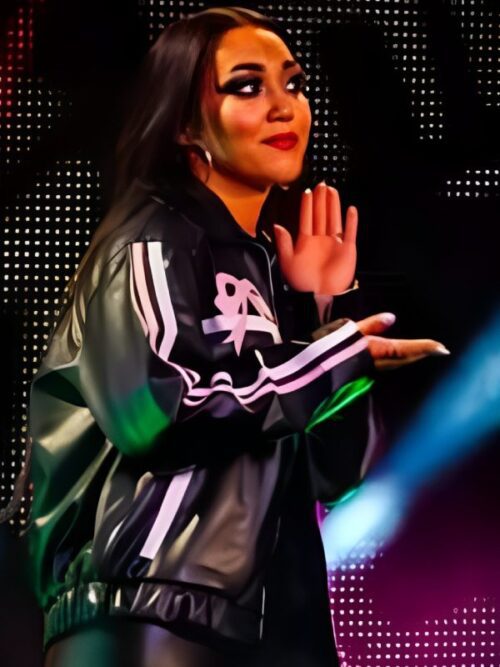 Carla Gonzalez WWE NXT 2025 Roxanne Perez Leather Jacket with Pink Bows Print