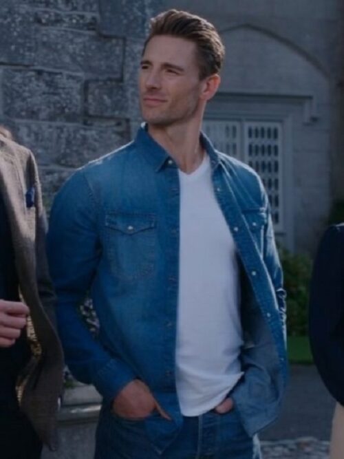 The Reluctant Royal 2025 star Andrew Walker rocks a trendy The Reluctant Royal 2025 Andrew Walker Denim Overshirt, elevating his casual style.