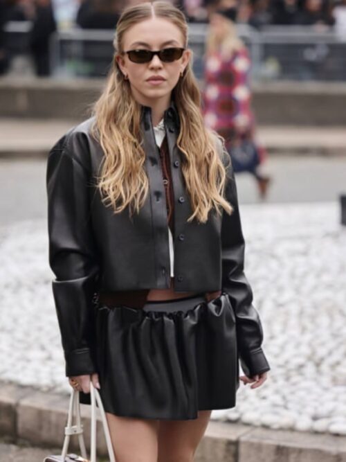 Paris Fashion Week Sydney Sweeney Black Leather Jacket