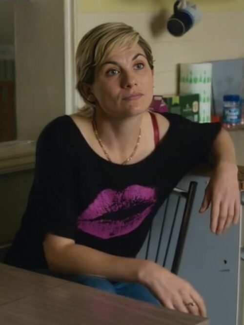 Toxic Town 2025 Jodie Whittaker Pink Lip Blouse