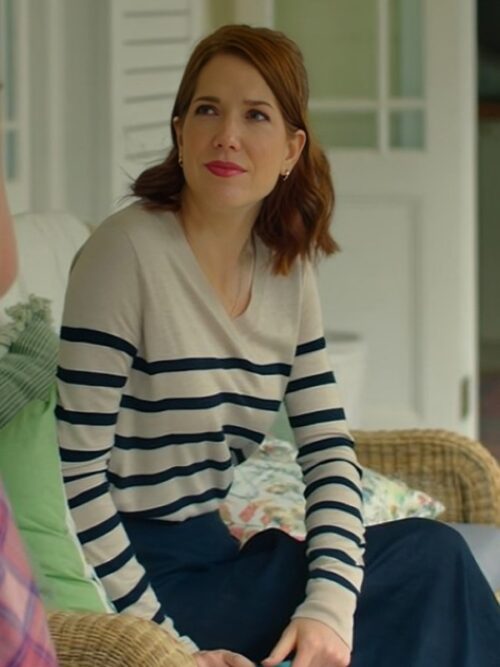 Tuiskoms 2025 Amalia Uys Grey Pinstripe Sweater, a chic and cozy knit with classic navy stripes, perfect for an effortlessly stylish and relaxed look.