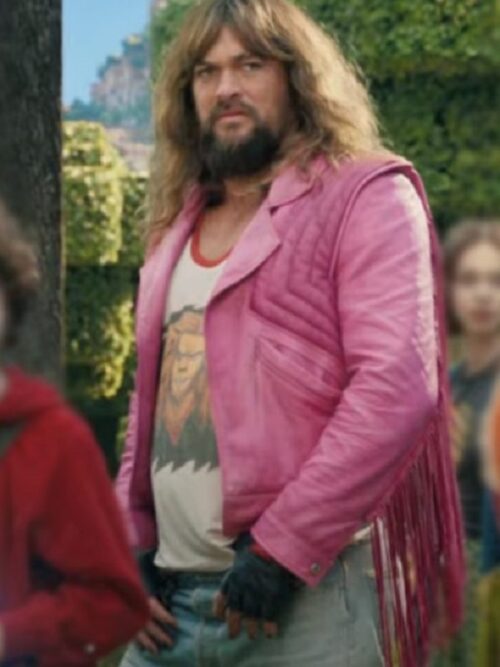 Jason Momoa A Minecraft Movie 2025 Pink Fringed Jacket