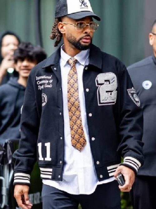 Patty Mills NYC 2025 lettermen Varsity Jacket featuring bold patches and classic varsity styling.