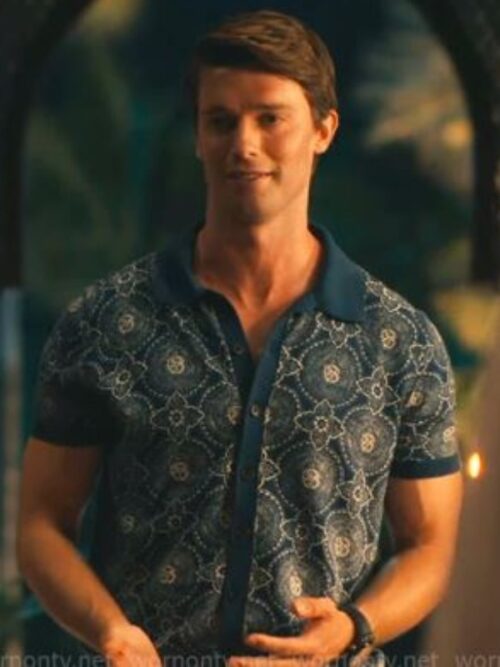 The White Lotus S3 Patrick Schwarzenegger Medallion Print Shirt