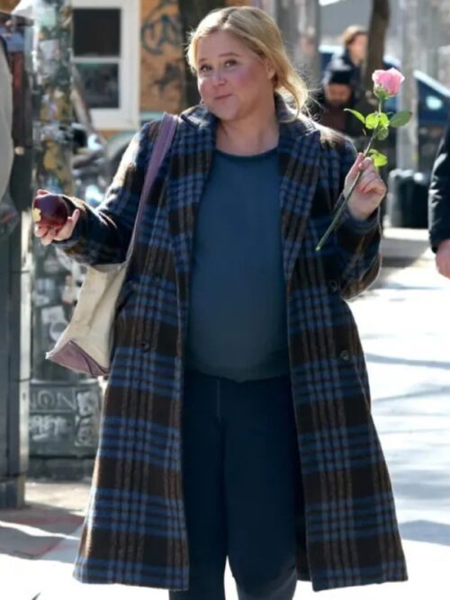 Amy Schumer Kinda Pregnant 2025 Lainy Newton Double Breasted Plaid Coat